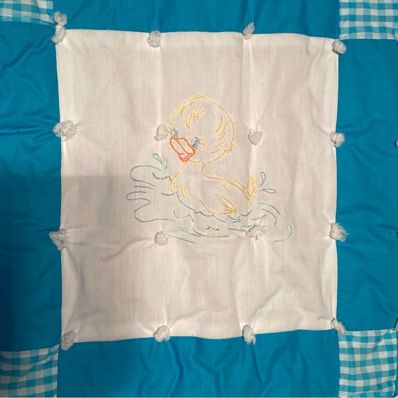 Vintage Handmade Embroidered Baby Tie Quilt 48” x 50” - Picture 6 of 12